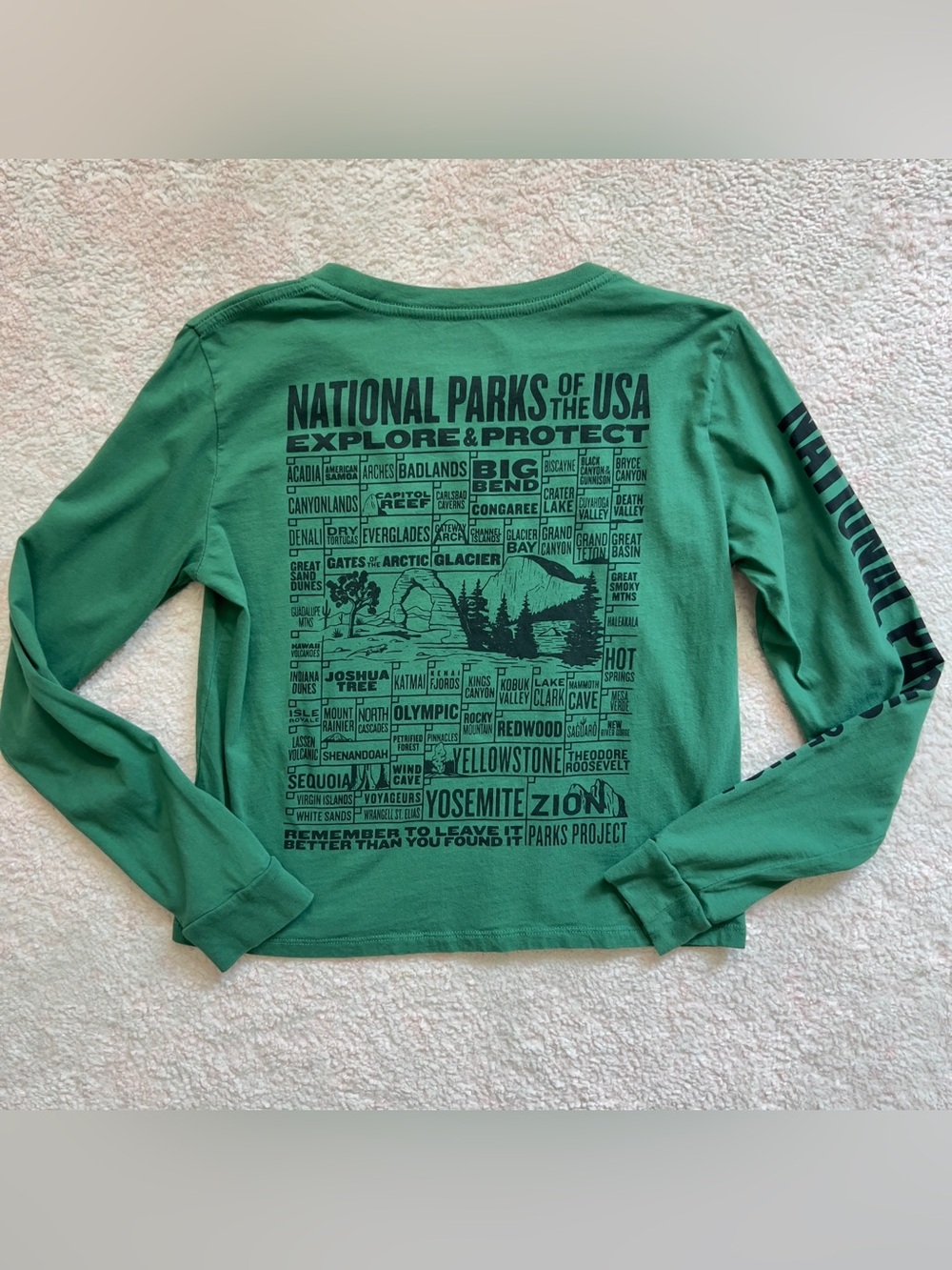 Parks Project Green Long-Sleeve Tee with National Parks Graphic